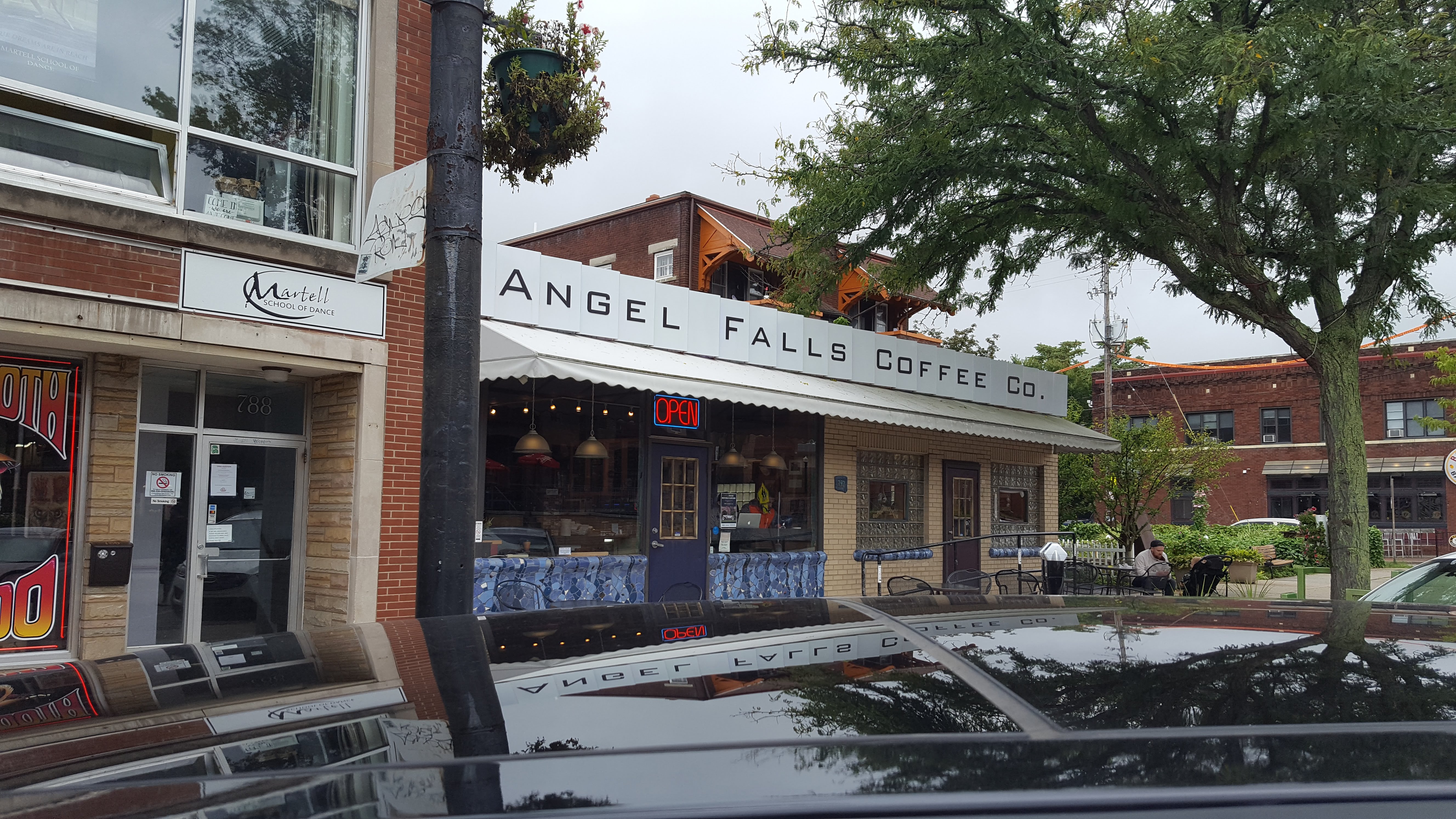 Angel Falls outdoor patio along West Market Street