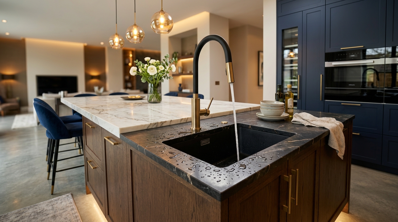Modern luxury kitchen plumbing and fixture installation