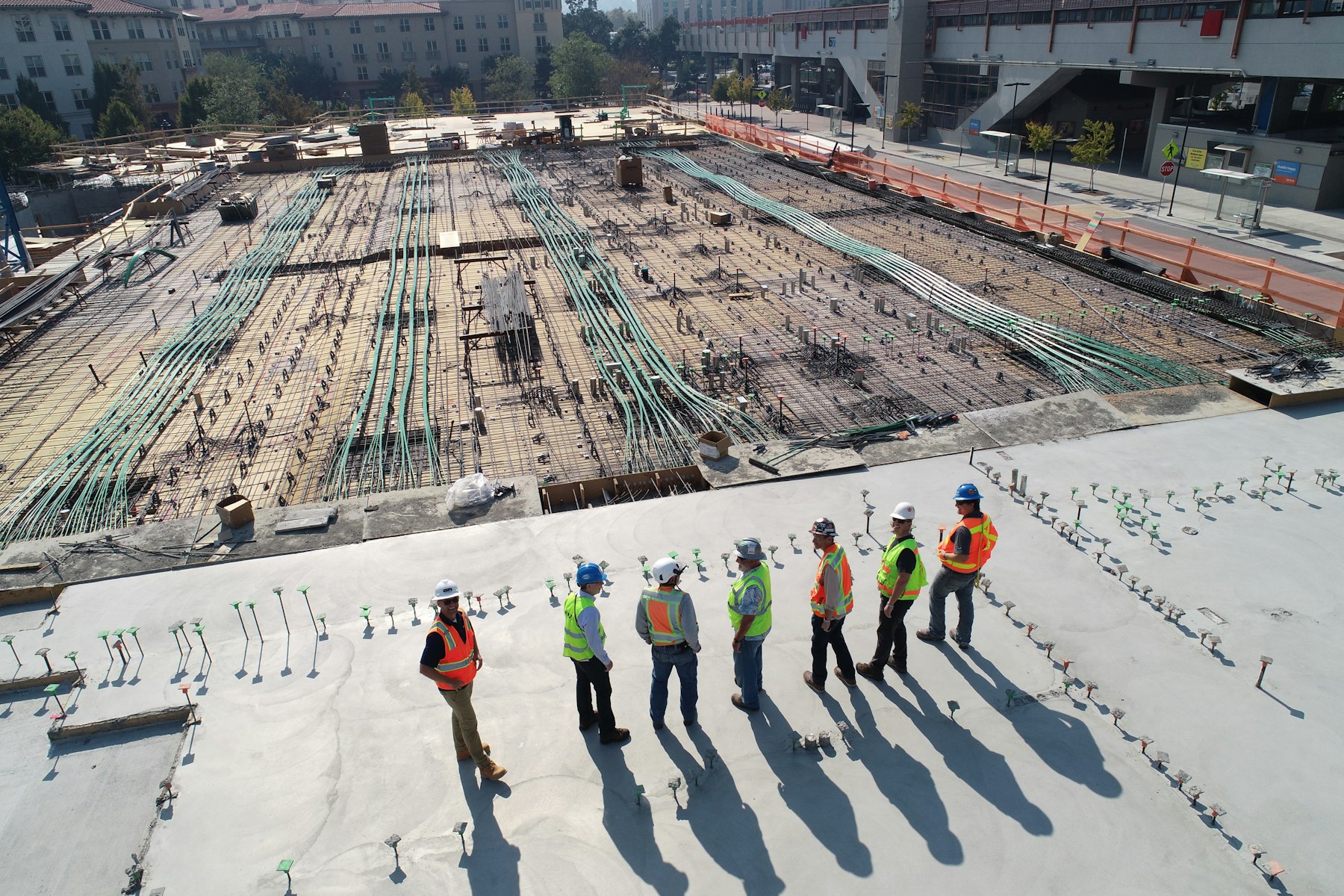Active construction site with structural work underway