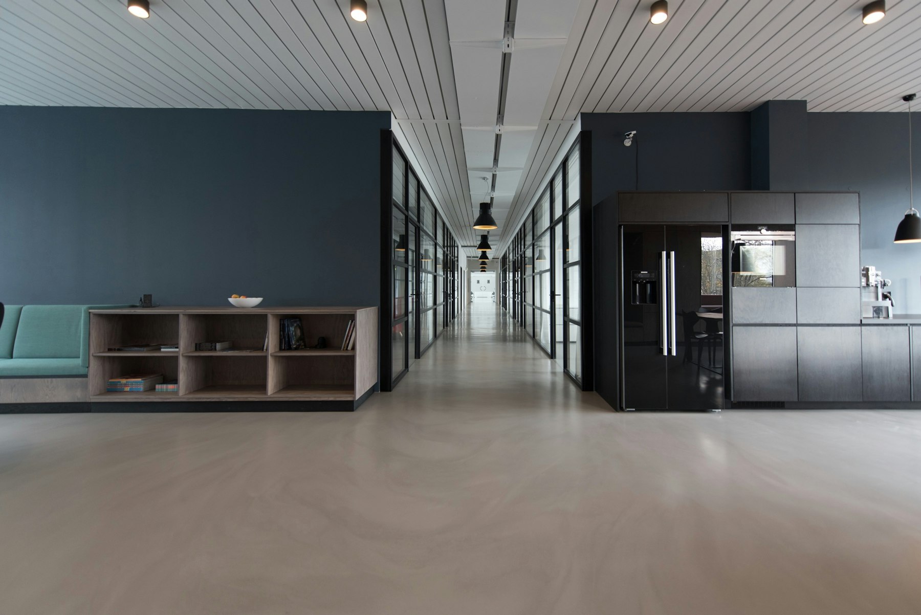 Open commercial interior workspace
