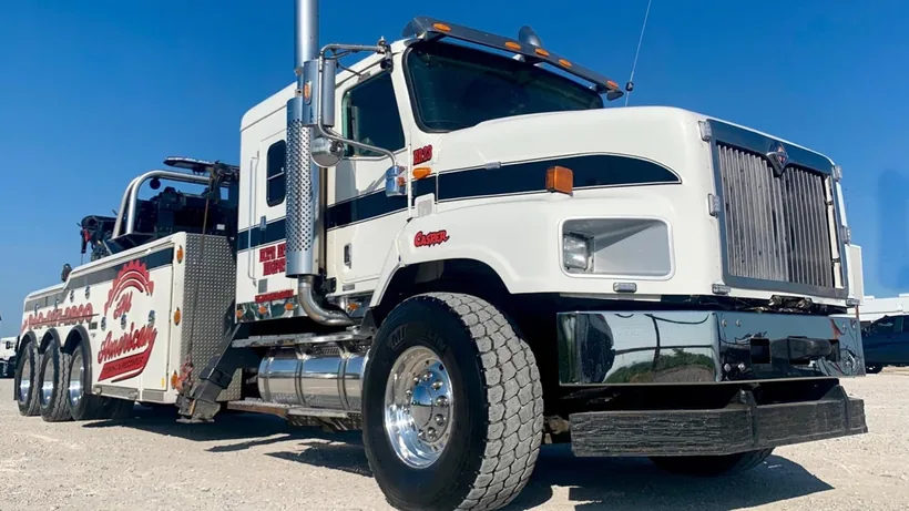 All American heavy wrecker photographed from the front