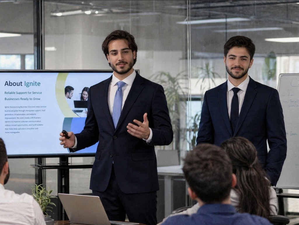 Business team collaborating around growth analytics dashboard