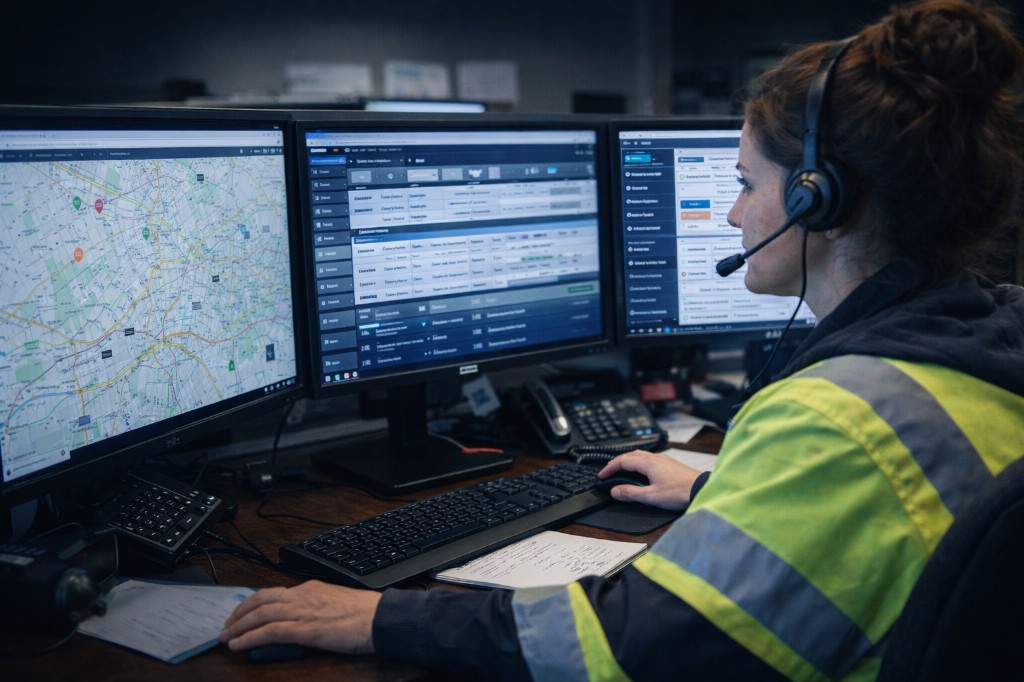 Logistics dispatch monitoring trucks and routes