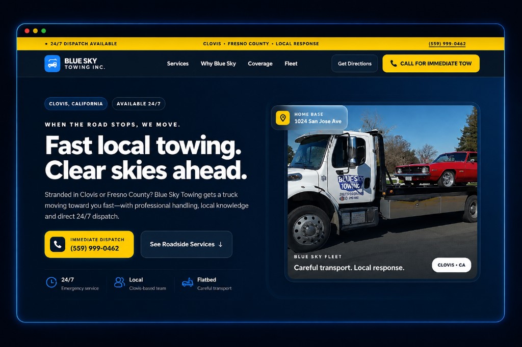 Blue Sky Towing website preview