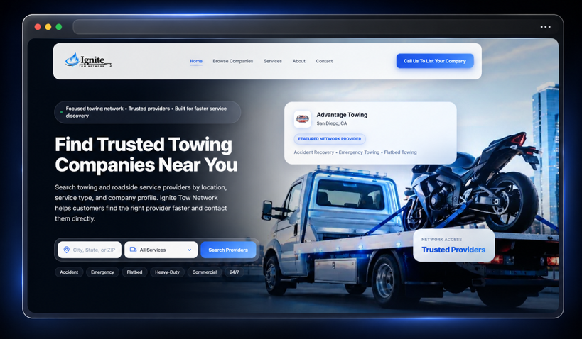 Ignite Tow Network website preview