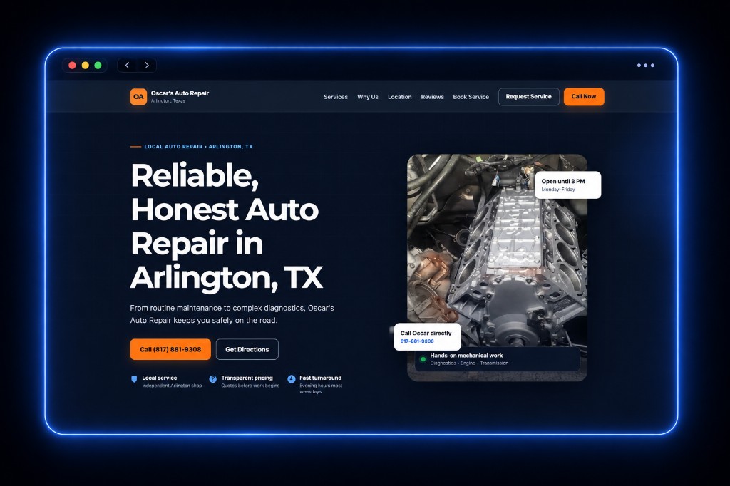 Oscar's Auto Repair website preview
