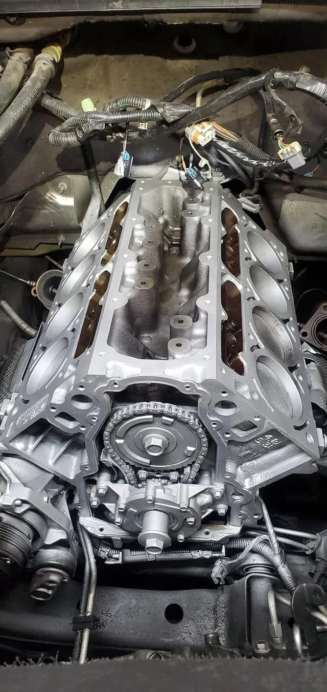 Detailed engine rebuild with timing components exposed